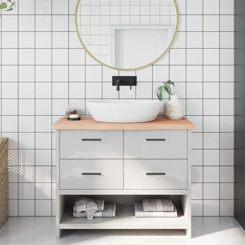 JUDYY Piano Bagno in Legno Massello Non Trattato 100x30x4 cm, Top per Lavabo da Appoggio-3156030