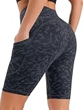 JOYSPELS Cycling Shorts Women with Pockets High Waisted Non See Through Womens Activewear Shorts for Gym Workout Running Yoga Sport Exercise UK Grey Textures M
