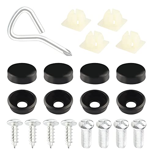 Anti Theft License Plate Screws Kit-With Amper Proof Screws,Nylon Insert And Matte Caps Covers,Rust Proof Fit For Front Rear Frame Holder Mounting (Nylon-Black) #TOP12