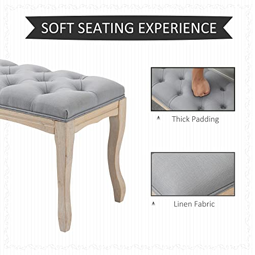 Homcom 43" Upholstered Entryway Bench, Linen Fabric Ottoman Stool With Button Tufted Seat, And Rubber Wood Legs For Living Room, Bedroom, Or Hallway, Grey #TOP3