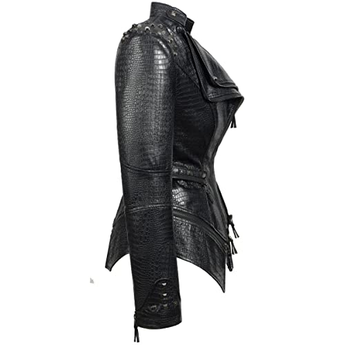 Fashion SX Women's Punk Studded Faux-alligator Print Pattern PU Leather Jackets Zipper Moto Biker Coat3
