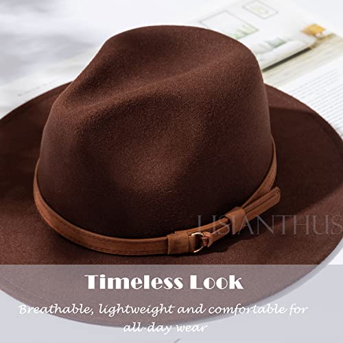 Image of Lisianthus Men & Women Vintage Wide Brim Fedora Hat | Classic Belt Buckle Decor, Adjustable Drawstring, Inner Breathable Sweatband, Timeless Style, Ideal for Travel & Daily