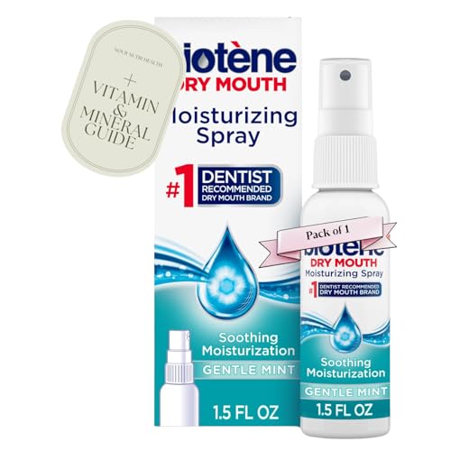 Nour Nutri Health 1 Pack of Biotene Moisturizing Dry Mouth Spray Moisturizing Spray for Dry Mouth and Bad Breath Gentle Mint - 1.5 fl oz + Vitamin and Mineral Exclusive Guide
