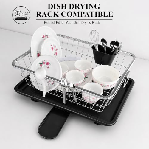 Image of JD FRESH Dish Drainer Tray with Water Drain Spout /BPA-Free Plastic Utensil Drying Tray /Countertop Kitchen Sink Organizer with Wheels /Multipurpose Drying Stand for Kitchen (12 x 17 Inch, Black)