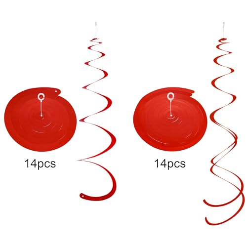 Image of Red Ceiling Swirl Foil Decorations Hanging Plastic Streamer Themed Swirl Party for Valentine's Day Day Carnival Celebration, Pack of 28