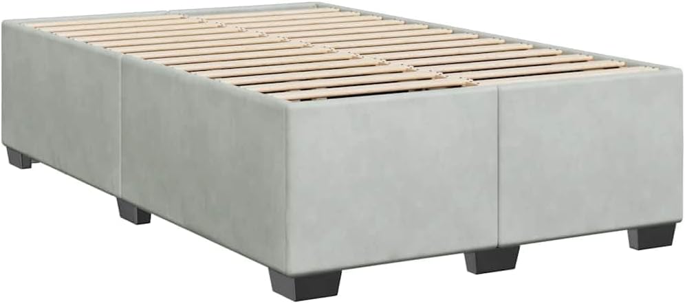 Bed Frame Light Gray Velvet Fabric Platform with Sturdy Slatted Foundation for Full Mattress Support, Easy Assembly, Modern Minimalist Bedroom Furniture with Durable Nonslip Feet