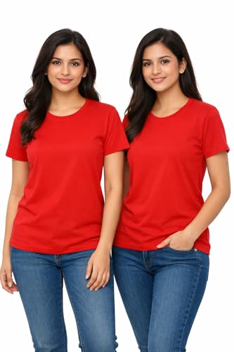 Image of Hangout Hub HH95 Tshirt for Womens | Regular Fit | Super Combed Cotton Women T-Shirt | Solid Plain Tees | Round Neck T Shirt | Half | Pack of 2 | 3 | 4 | 5 | 6