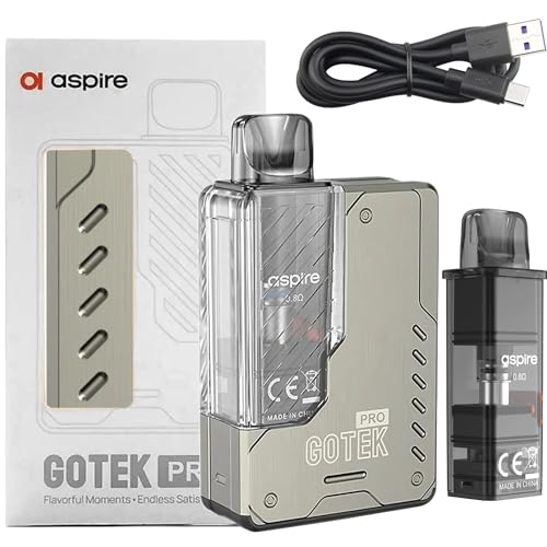 Aspire Gotek Pro Vape Kit [Titanium] - 1500mAh Battery 16W Output Type-C Fast Charge Adjustable Airflow Draw Activated Pod Kit Compatible with Aspire Gotek X Pods - Refillable Pods No Nicotine