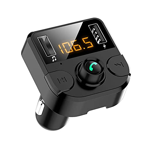 FM Transmitter for Car, Wireless Bluetooth 5.0 in-Car Radio Adapter Car Kit with Handsfree Calling, 2 USB Ports Support TF Card, U-Disk
