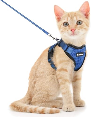 Image of Dooradar Cat Harness and Leash Set, Escape Proof Safe Adjustable Kitten Vest Harnesses for Walking, Easy Control Soft Breathable Mesh Jacket with Reflective Strips for Cats, Blue, S