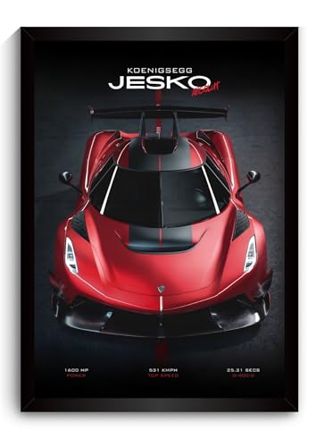 Image of Koenigsegg Jesko Absolut Poster | Framed Koenigsegg A4 Sized (31 x 23 cm) | Car Poster for Wall, Gift for Boys, Hypercar Frames | Jesko Car Posters for Wall, Bedroom, Hostel, Study Area, Hostel (F 156)