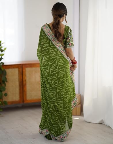 Image of SIRIL Women's Georgette Bandhani Printed Saree with Unstitched Blouse Piece