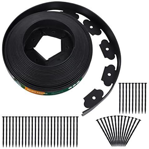 No Dig Durable Garden Landscape Edging Kit, 2” Tall Black Plastic Lawn Border with 72pcs Anchoring Spikes for Landscaping, Flower Gardens, Lawn (60FT+72pcs Anchoring Spikes) Cover