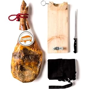 La Nevera Española | Paleta de Cebo Curada, Jamonero, Cuchillo y Delantal | Peso 4,5 KG | Curación Mínima 10 meses | Jamones Comabu | El Jamón de la Nevera Española