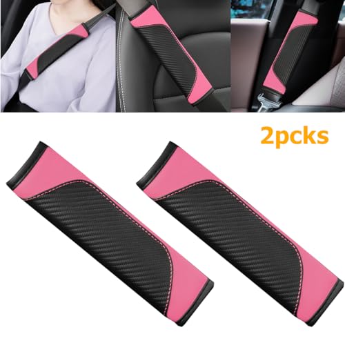 Image of Osilly 2PCS Car Seat Belt Cover, Carbon Fiber Seatbelt Shoulder Protection, Soft Car Seat Belt Strap Cushion Protect Your Neck and Shoulder, Car Accessories Seat Belt Pad for Car Truck (Pink)