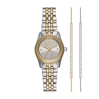 Michael Kors Women's Lexington Pavé and Slider Bracelet Gift Watch Set, MK4815SET, Silver/Gold, One Size