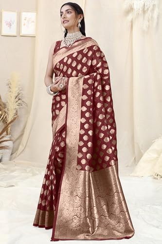 Image of MIRCHI FASHION Women Saree | Banarasi Silk Woven Design Daily Regular Use Sari with Blouse