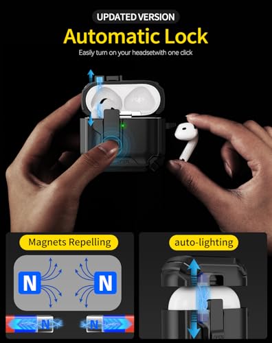 Image of Pohgelan Compatible with AirPods 4 Case (Balck) | Magnetic Automatic Lock with Phone Stand & Cleaning Kit,Compatible with Magsafe