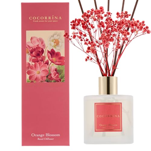 Image of COCORRINA Reed Diffuser - Orange Blossom 6.76 Fl.oz Reed Diffuser Sets with Preserved Flowers, Diffuser with 8 Sticks for Bathroom Shelf Decor