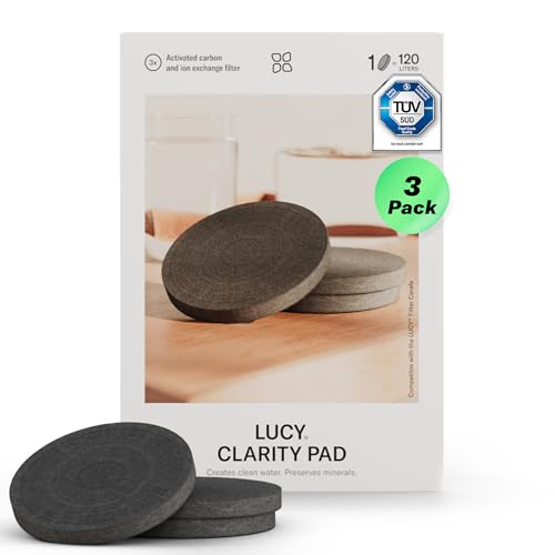 LUCY Clarity Pad 3x Wasserfilter für LUCY Glaskaraffe - Aktivkohlefilter gegen Chlor Schadstoffe & Schwermetalle - Wiederverwendbarer Filtereinsatz Trinkwasserfilter Wasseraufbereitung
