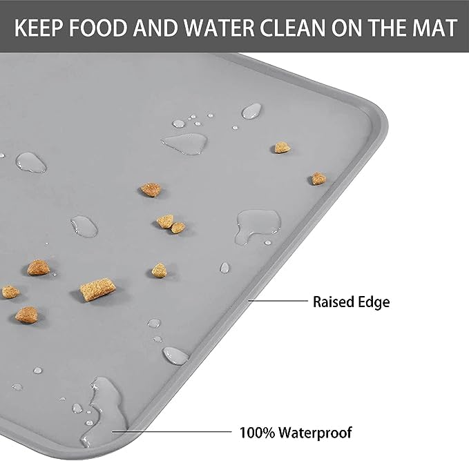 Cat-Food-Mat-Cat-Placemats-for-Food-and-Water-Dog-Bowl-Mat-Silicone-Pet-Feeding-Mats-Dog-Food-Mat-for-Floors-Waterproof-Non-Slip-Dog-Food-Tray-Pad-Pet-Placemat-for-Cats-with-Pet-Bib-Grey