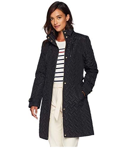 Cole Haan Belted Signature Quilt Zip Front Coat with Trapunto Stitching Details Black MD (US 8-10)
