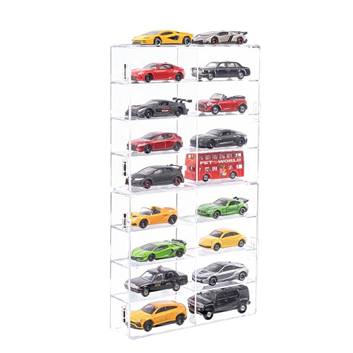 Hot 1/64 Scale Matchbox Wheels Toy Car Display Case Holds 32 Toy Cars Storage Organizer，Dustproof，Clear Matchbox Toy Car Display Box 6.5 X 7.5 X 1.6 inches 4pcs (2PCS(16 Slots))