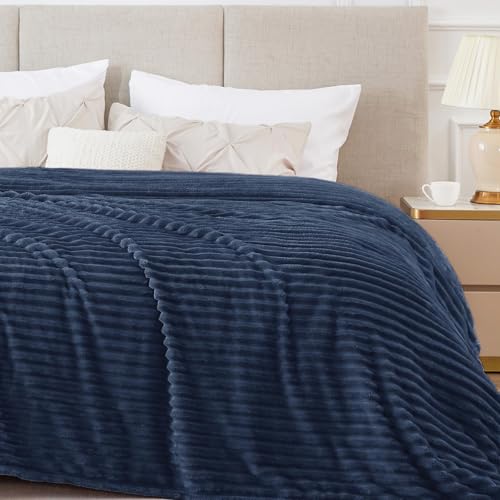 Image of BEDELITE Fleece Blanket Queen Size - 3D Ribbed Jacquard Soft and Warm Decorative Fuzzy Blankets - Cozy, Fluffy, Plush Lightweight Throw Blankets for Couch, Bed, Sofa(Navy Blue, 90x90 inches)