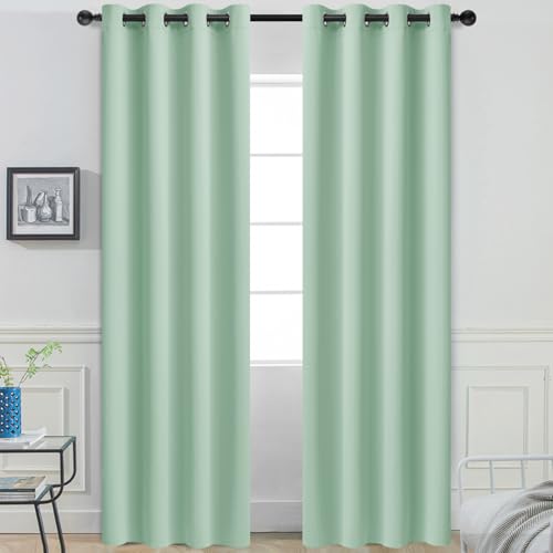 Yakamok Light Sage Green Blackout Curtains with Grommet Green Room Darkening Thermal Insulated Curtain Set of 2 Drapes for Bedroom Living Room, 52W x 96L, Light Sage,2 Panels