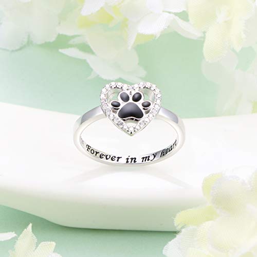 S925 Sterling Silver Jewelry Engraved Forever in my heart Puppy Dog Cat Pet Paw Print Love Heart Ring3