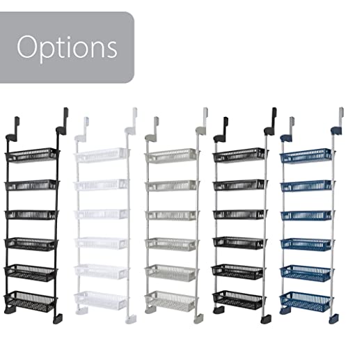 Smart Design Over The Door Organizer For Storage – Perfect For Pantry, Bedroom, Bathroom, Playroom, Kitchen - Maximum Storage With 6 Baskets  - Adjustable Steel Frame & Wall Mount – White #TOP4