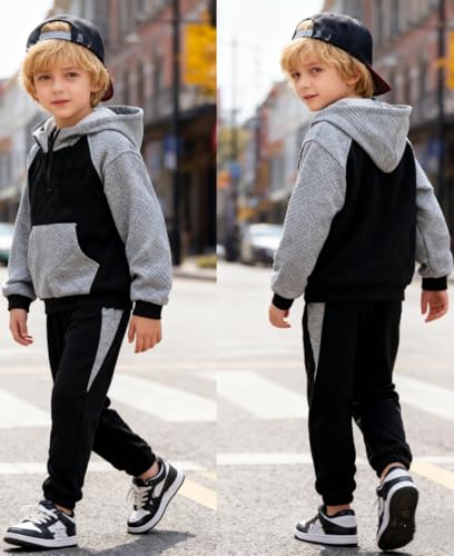 Image of OLMRJKD 5-12Y Boys Clothes 2 Piece Long Sleeve Quarter Zip Hoodie Sweatshirt and Sweatpants Fall Winter Sweatsuit