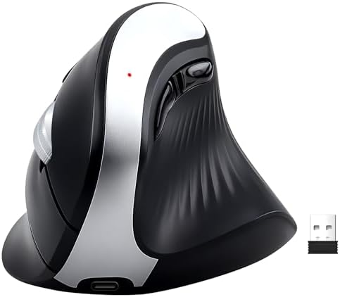 Wireless Ergonomic Vertical Mouse, Rechargeable Tri-Mode (Dual Bluetooth + 2.4G USB) Optical Mouse with Adjustable RGB Lighting, Multi-Device Control for Laptop, PC, Mac, iPad, Desktop (Dark Black)