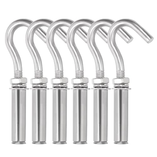 Swpeet 6Pcs M8 tornillos de expansión de gancho de taza abierta de acero inoxidable, anclajes de gancho de pared de hormigón pesado, expansión, pernos de techo, colgantes de pared de metal