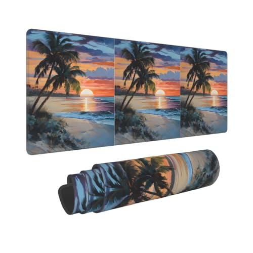 Tapis de souris de jeu plage et coucher de soleil antidérapant grand format pour bureau