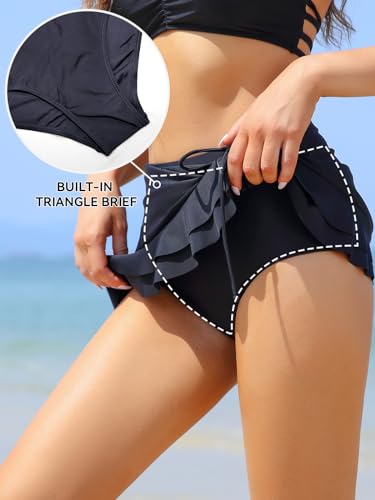 Women's Swimdress Ruffle Swim Skirt High Waist Side Pull Tie Swimsuit Bottom3