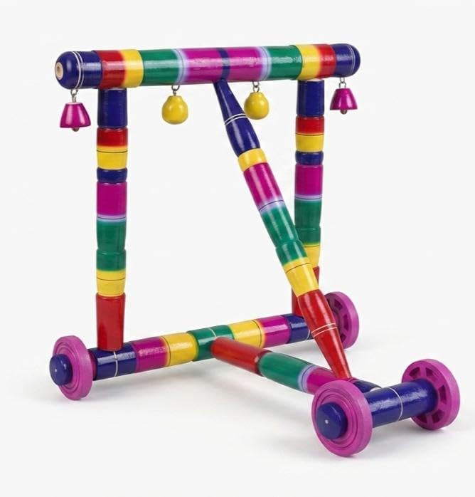 Wooden Baby Walker Toy, Colourful Nadavandi with Bells, Traditional Push Along Walker for Infants-image-17
