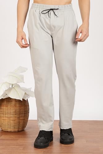 Image of Men's Slim Fit Trouser | Casual Bottoms with Elastic Waist & Drawstring | Soft Stretchable Fabric | Stylish Straight Fit Trousers for Office, Travel & Daily Use