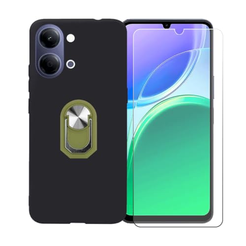 CongJiaLingXi �P�[�X �K�p �� Vivo Y11d (6.74") �����O�T�|�[�g+ �����K���X�X�N���[���v���e�N�^�[�A�_��ȃV���R�[���V�F���o���p�[TPU�ی�J�o�[�������,�O���[��