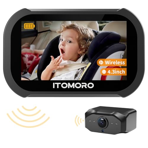 Image of Itomoro Wireless Baby Car Camera, Car Monitor for Baby Max Range 1000FT, Night Vision Wide View HD 1080P Display, Backseat Wireless Camera for All Vehicle, Easy Installation Rear Facing Mirror