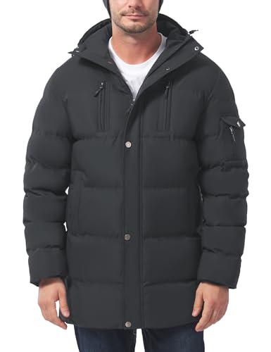 LZACTOIN-X Big Tall Quilted Waterproof Insulated Longline Parka with Adjustable Hood for Men Extreme Cold Weather Long Down Winter Utility Coats Stylish Hiking Daily Commute Dark Gray X-Large
