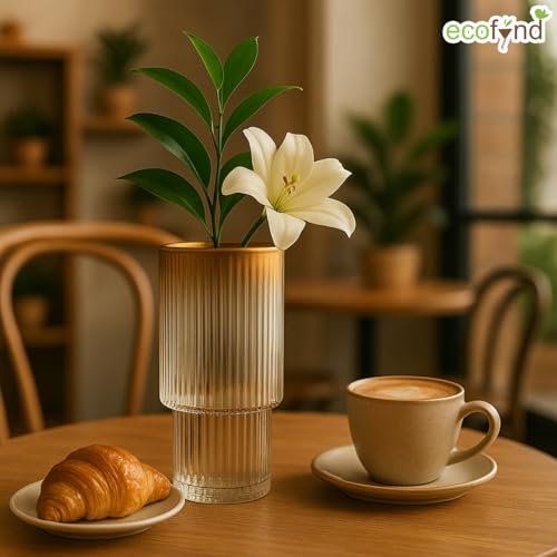 Image of ecofynd Glass Vase for Flowers Plants, Modern Decorative Vase for Home Decor Center Table, Bedroom, Living Room, Office Decoration, Wedding or Gifts, Luster Glass Vase, (GVASE019-WHT)