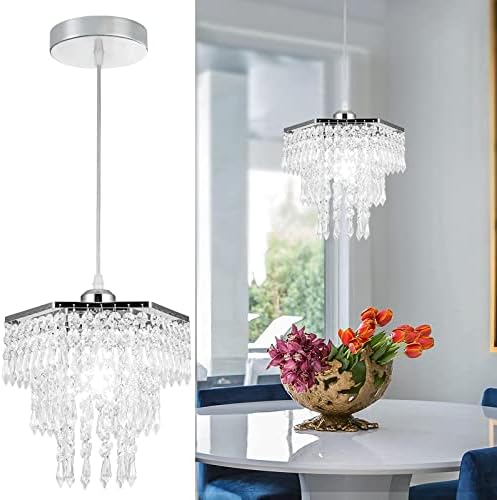 HongnuoFc Modern 3-Tier Crystal Chandelier Mini Chandeliers Flush Mount Ceiling Light Fixture Hexagon Hanging Pendant Lights for Dining Room Kitchen Hallway Bathroom (Chrome,E26)