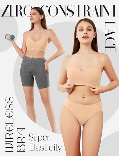 Image of Livona Lace Bralette for Women - Comfort Sports Bra Wireless Padded Bralette with Support Workout Tops Cami Crop S-XXL