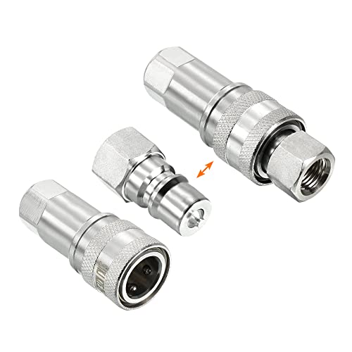 Image of PATIKIL Hydraulic Quick Connect Coupler Set, 1 Set Carbon Steel G1 /4 Female Pipe Fitting Plug Adapter for Construction Agriculture, Silver
