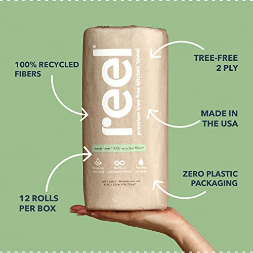 Reel Premium Recycled Paper Towels- 12 Rolls, 2-Ply Made From Tree-Free, 100% Recycled Paper - Eco-Friendly, Hypoallergenic and Zero Plastic Packaging - Thumbnail 3