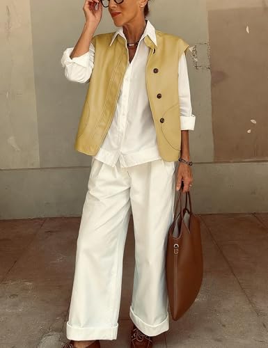 Watashi Women Vest Casual Button Up Stand Collar Lightweight Cargo Waistcoat Sleeveless Blazer Jacket Fall Cardigan Tops2