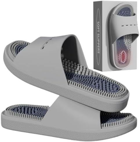 Acupressure Massage Slippers Acupressure Foot Massager Shoes Reflexology Sandals Gift for Men Women Reduce Feet Neuropathy Pain Relief and Tension (Grey,US Women 9.5-10/ Men -8.5)