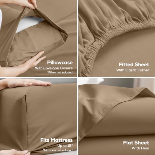 Image of Utopia Bedding Twin Sheet Set - 3 Piece Bed Sheets for Twin Size Bed, Soft and Breathable Microfiber, Includes 1 Fitted Sheet, 1 Flat Sheet and 1 Pillowcase - Oeko Tex (Sand)