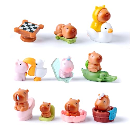 ZhouWei 19 Piezas Mini Capybaras de Resina, Capibara Mini Resina, Muñecas Miniaturas Animales, Capybara Figuras, para Casa de Muñecas, Decoración de Acuario, Micro Paisaje Fiesta Decoración